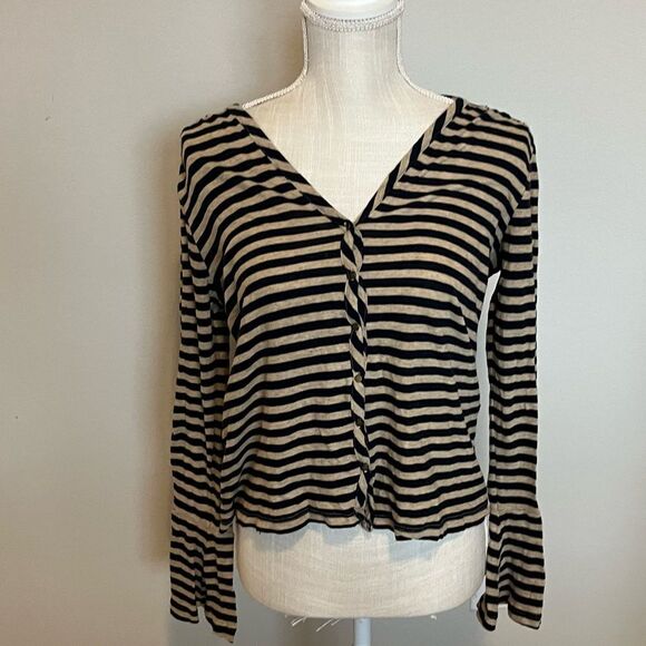 Lucky Brand Navy & Beige Striped Crop Top with Flared Sleeves Size XS - Picture 1 of 7